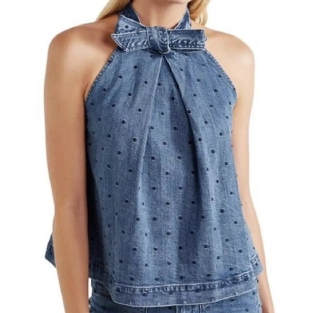 Ulla Johnson Mako Polka Dot Denim Top. Size 6